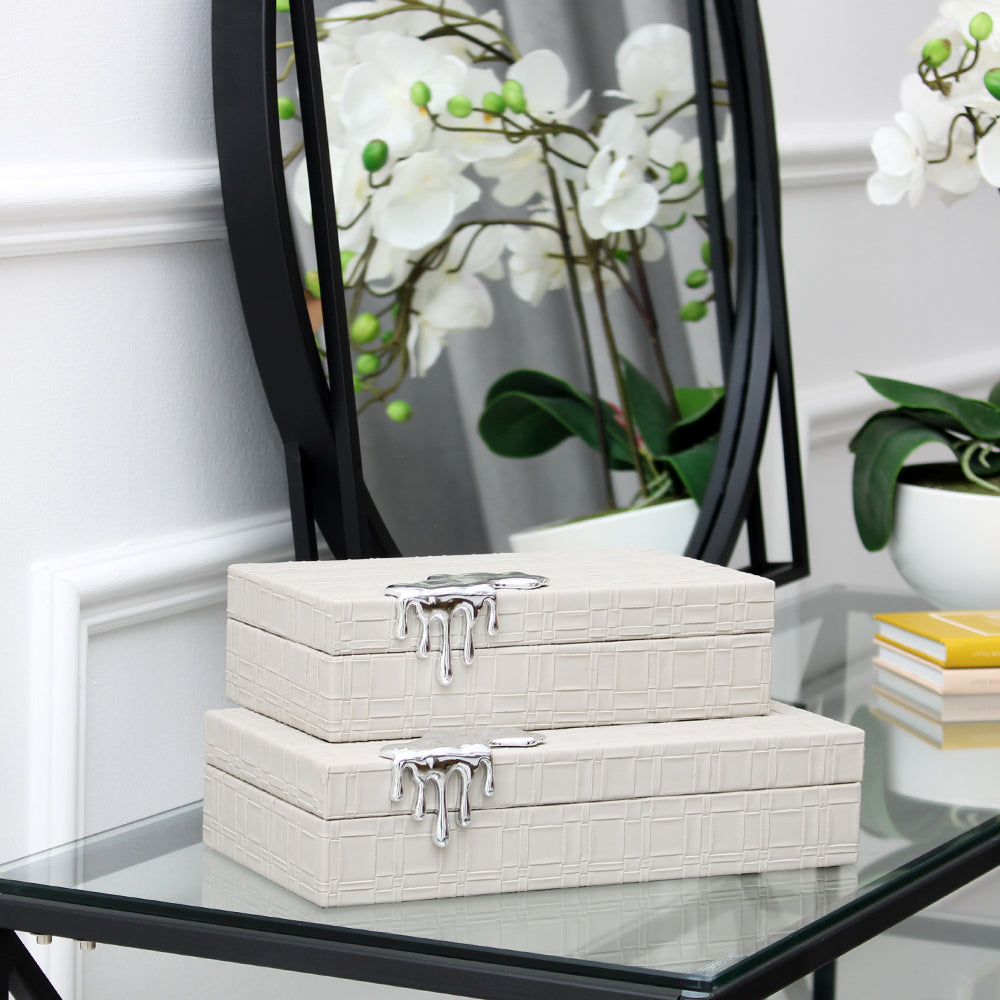Small Cream Faux Leather Jewellery Box with Drip Effect Buckle